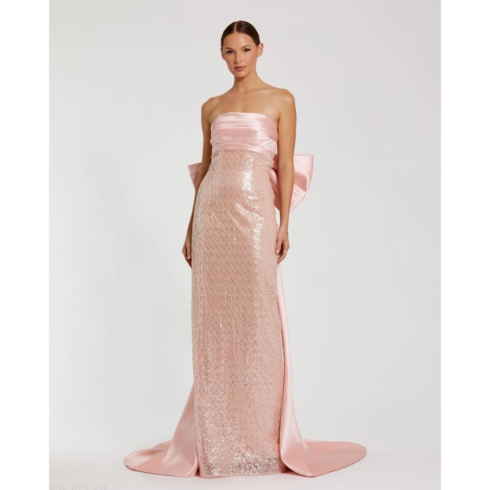 Mac Duggal Blush Pink Strapless Embellished Gown With Back Bow Detail $898 Sz 10 - Picture 6 of 15
